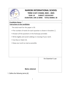 Sociology Year 10 Exam Paper - Nairobi International School 2024-2025