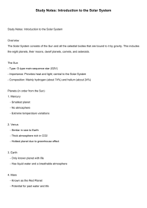 Solar System Study Notes: Planets, Sun, and Celestial Bodies