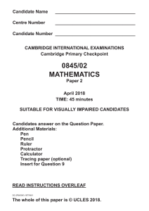 Cambridge Primary Math Checkpoint Paper 2 (2018)