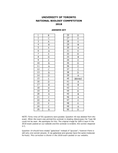 2018 National Biology Competition Answer Key - University of Toronto