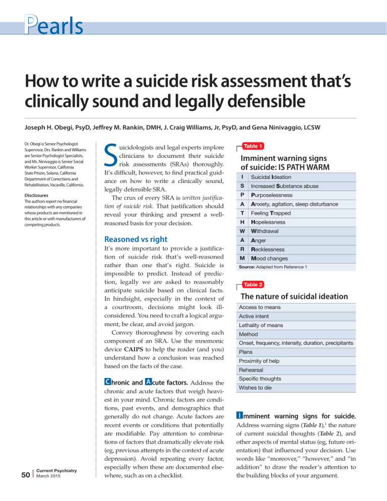 How to Write Clinically Sound & Legally Defensible Suicide Risk Assessments