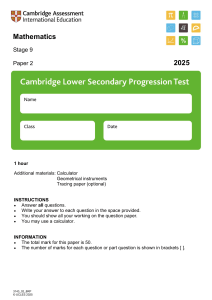 Mathematics Stage 9 Paper 2 - Cambridge Progression Test 2025
