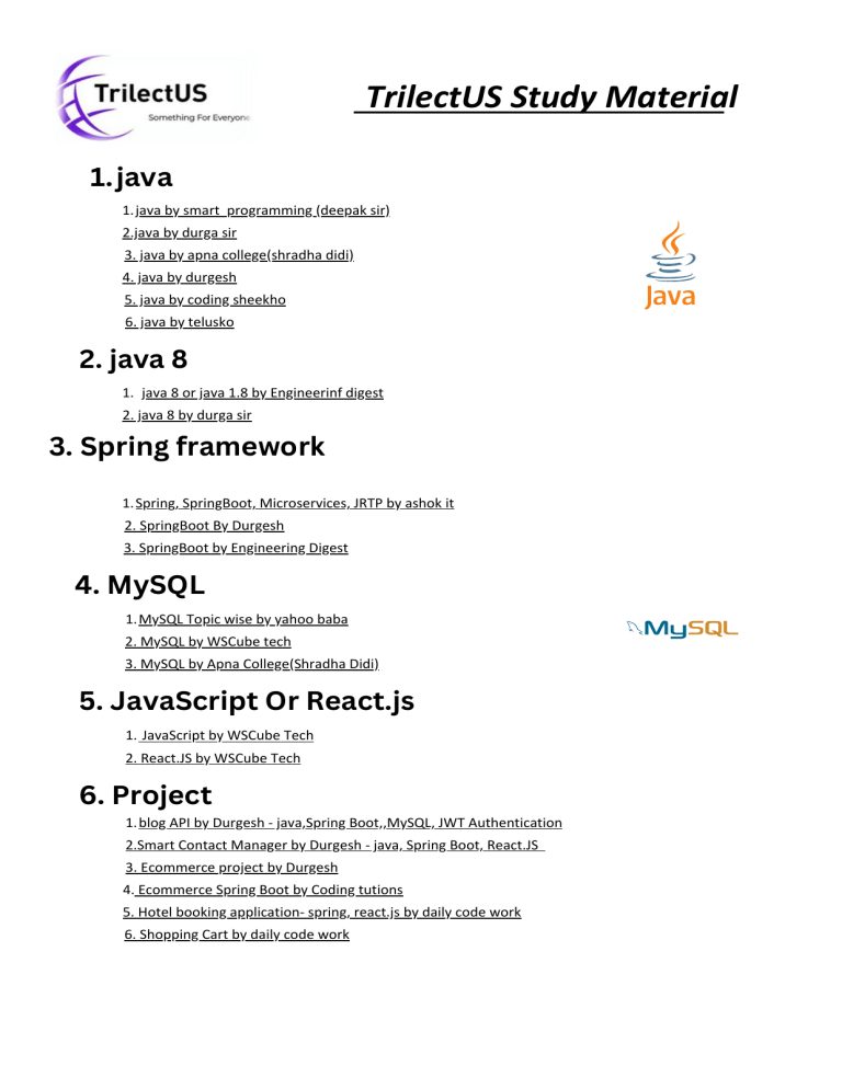 TrilectUS Java, Spring Boot & MySQL Programming Study Guide