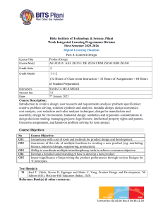 Product Design Course Handout | BITS Pilani Digital Learning