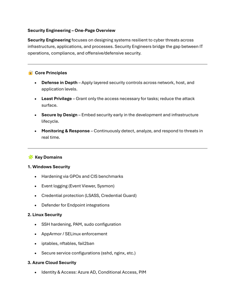 Security Engineering Overview: Principles, Domains, Tools & Skills