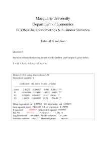 Econometrics Tutorial Solution: Regression Analysis & Hypothesis Testing
