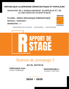 Rapport Station de Pompage: G&eacute;nie M&eacute;canique & &Eacute;nergie