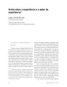 Notas sobre a experi&ecirc;ncia e o saber de experi&ecirc;ncia