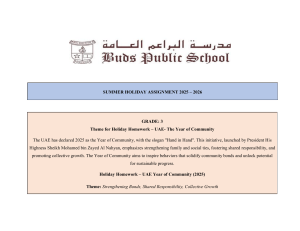 Grade 3 Summer Holiday Assignment: UAE Year of Community