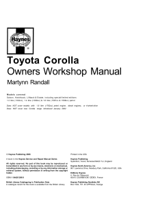 Toyota Corolla Owners Workshop Manual: Repair & Service