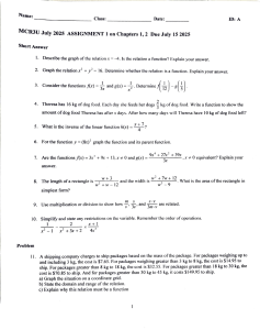 MCR3U Functions & Algebra Assignment 1 - Chapters 1, 2 (July 2025)