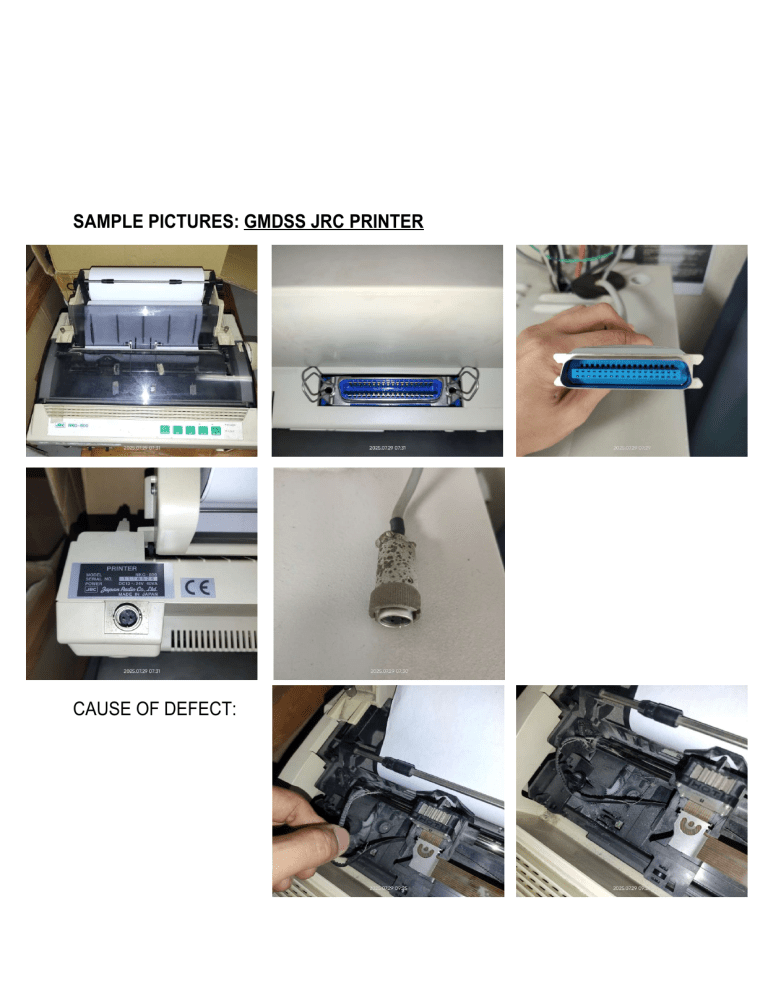 GMDSS JRC Printer Defect Analysis: Sample Pictures & Cause