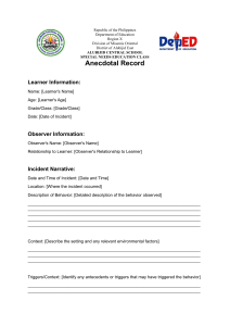 Special Needs Education Anecdotal Record Form