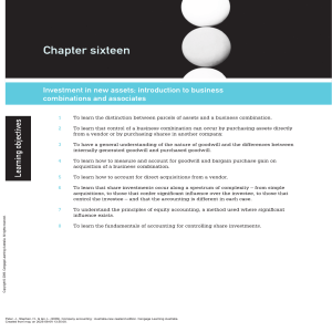 Company Accounting: Investment in New Assets & Business Combinations