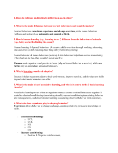 Psychology Learning & Behavior: Reflexes, Instincts, Conditioning Q&A
