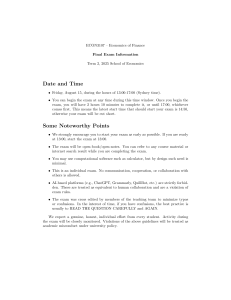 ECON3107 Economics of Finance Final Exam Info - Term 2, 2025