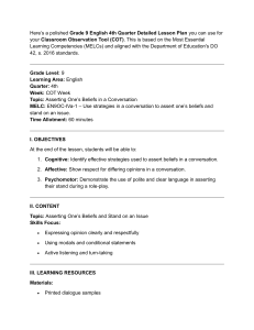 Grade 9 English Lesson Plan: Asserting Beliefs in Conversation