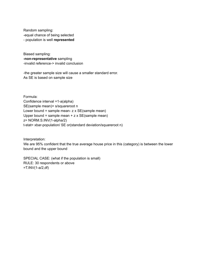 Statistics Study Guide: Sampling, Hypothesis Testing & Regression