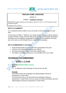 English Home Language Grade 12 Summary Writing Notes & Techniques