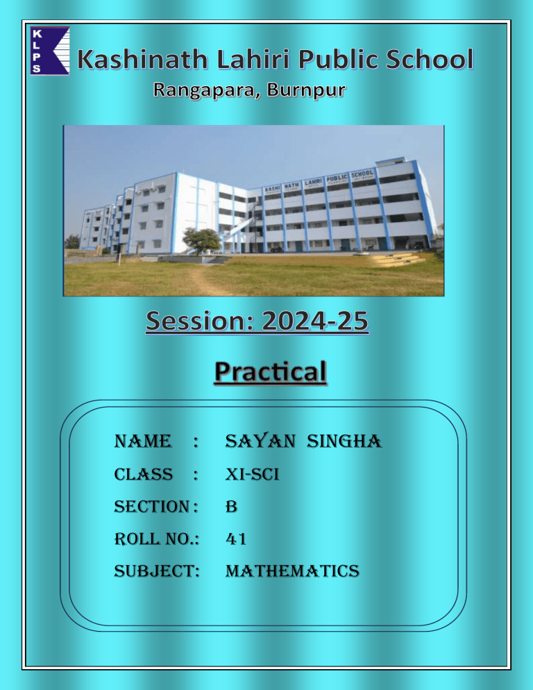 Sayan Singha Class 11 Mathematics Practical File Cover - 2024-25