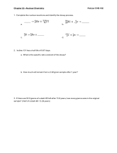 Nuclear Chemistry Worksheet: Decay & Half-Life Problems