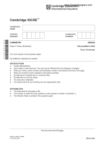 Cambridge IGCSE Chemistry 0620/42 Paper 4 Theory Exam - Feb/Mar 2023