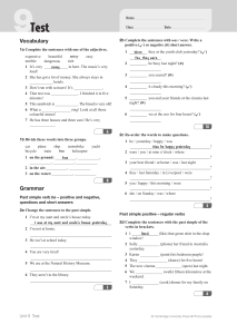 English Language Test: Past Simple, Vocabulary & Communication