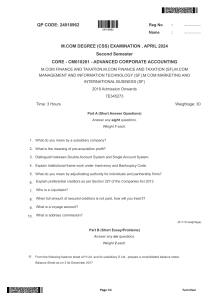 Advanced Corporate Accounting M.Com Exam Paper - April 2024