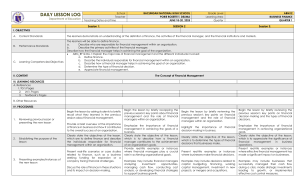 Daily Lesson Log: Business Finance for ABM12 - Financial Management