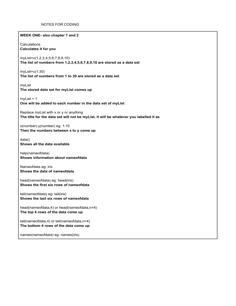 R Programming Notes: Data Analysis, Statistics & Visualization Commands