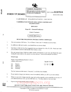 CSEC Biology Exam Paper 01 - General Proficiency