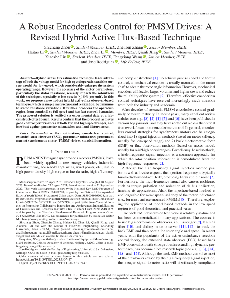 Robust Encoderless Control for PMSM Drives: Active Flux Technique