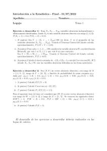 Examen de Estad&iacute;stica: Teorema Central del L&iacute;mite y Probabilidad