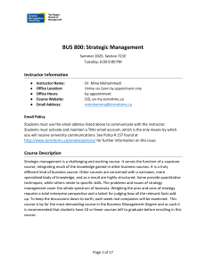 BUS 800 Strategic Management Syllabus - Toronto Metropolitan University