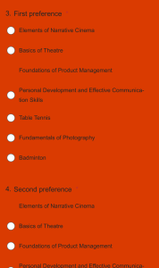 Course Preference Selection Form | Educational Activities & Skills