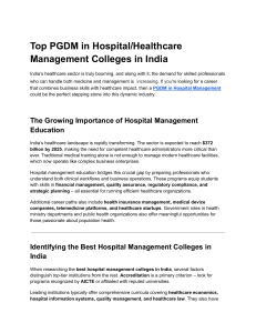 Top PGDM in Hospital/Healthcare Management Colleges in India Guide