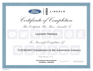 Automotive Industry Intro Certificate - Leonardo Mendoza