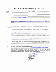 Reasonable Accommodation Verification Form | Disability & ESA Guide