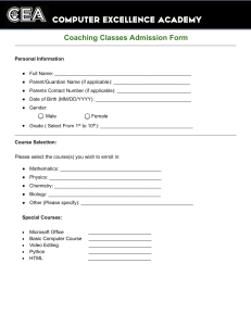 Computer Excellence Academy Coaching Classes Admission Form