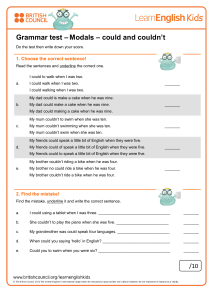 Could and Couldn't Grammar Test for Kids