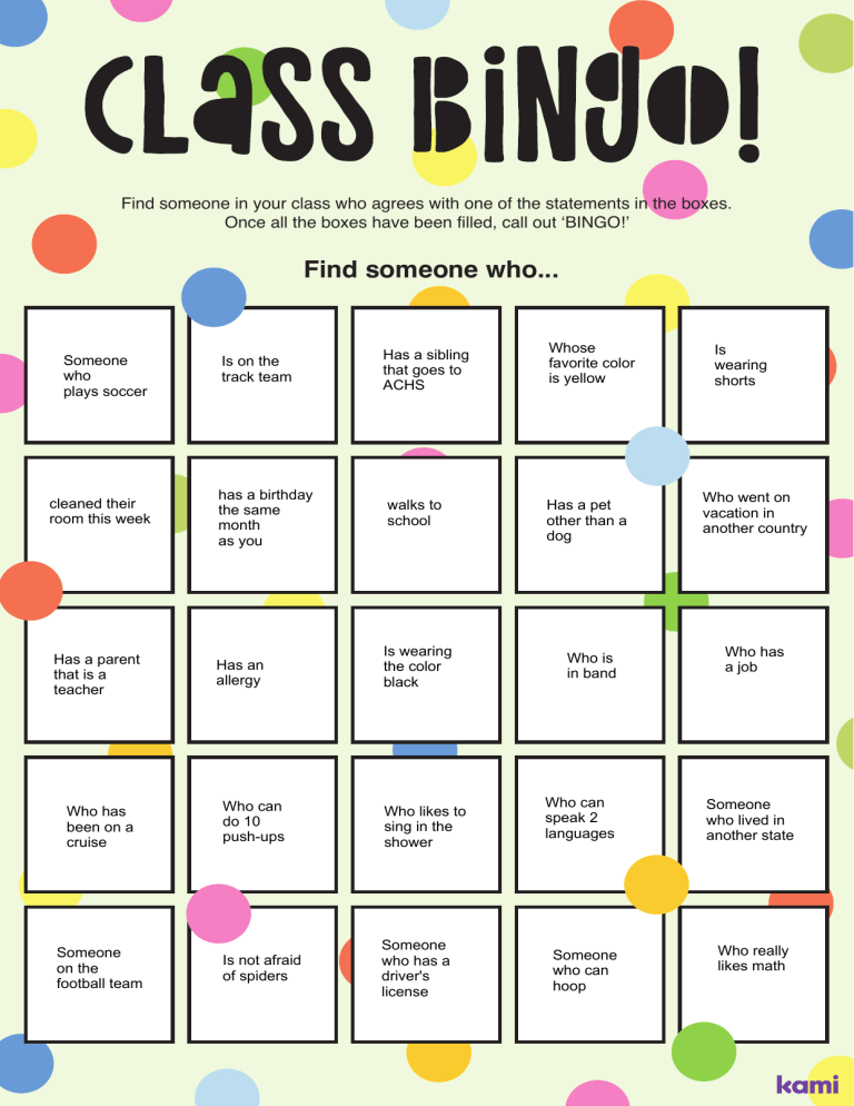 Class Bingo: Student Icebreaker Activity
