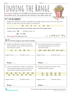 Finding the Range Worksheet: Math Statistics Practice