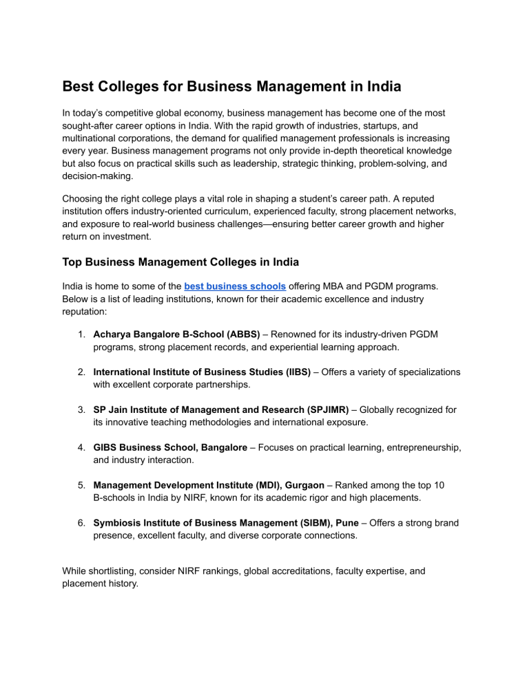 Image showcasing Best Business Management Colleges in India