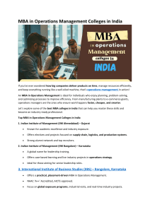 MBA in Operations Management Colleges in India