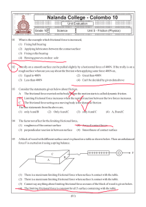 Grade 10 Science: Friction Unit Evaluation - Nalanda College