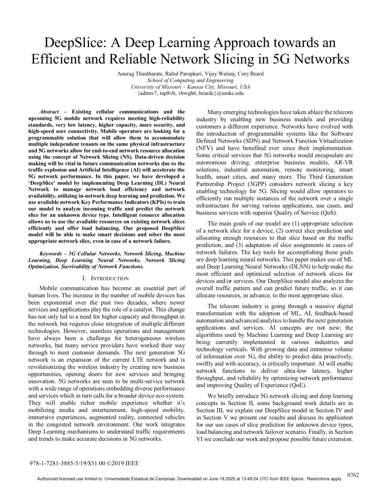 Deep Learning for 5G Network Slicing: DeepSlice Model