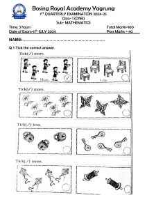 Class 1 Mathematics Exam Paper - Bosing Royal Academy