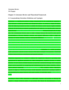 Federalism: Definitions, Typologies & Governance Models - Literature Review