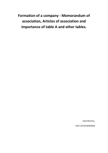 Company Formation: Memorandum & Articles of Association