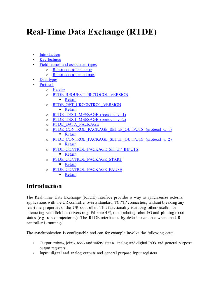 UR Robot RTDE Interface: Real-Time Data Exchange Protocol